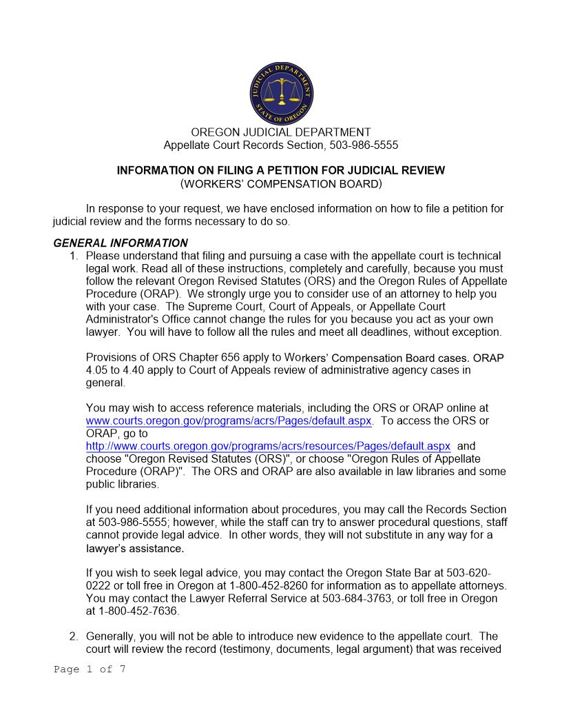 Petition For Judicial Review Workers Compensation Board | Pdf Fpdf Docx | Oregon