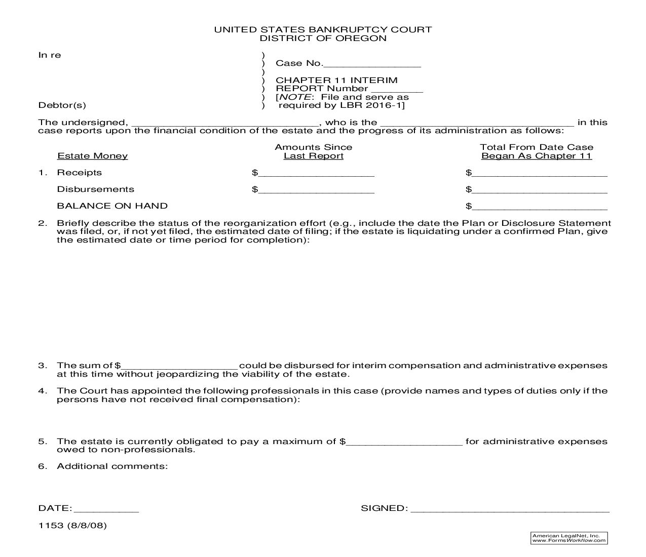 Chapter 11 Interim Report {1153} | Pdf Fpdf Doc Docx | Oregon