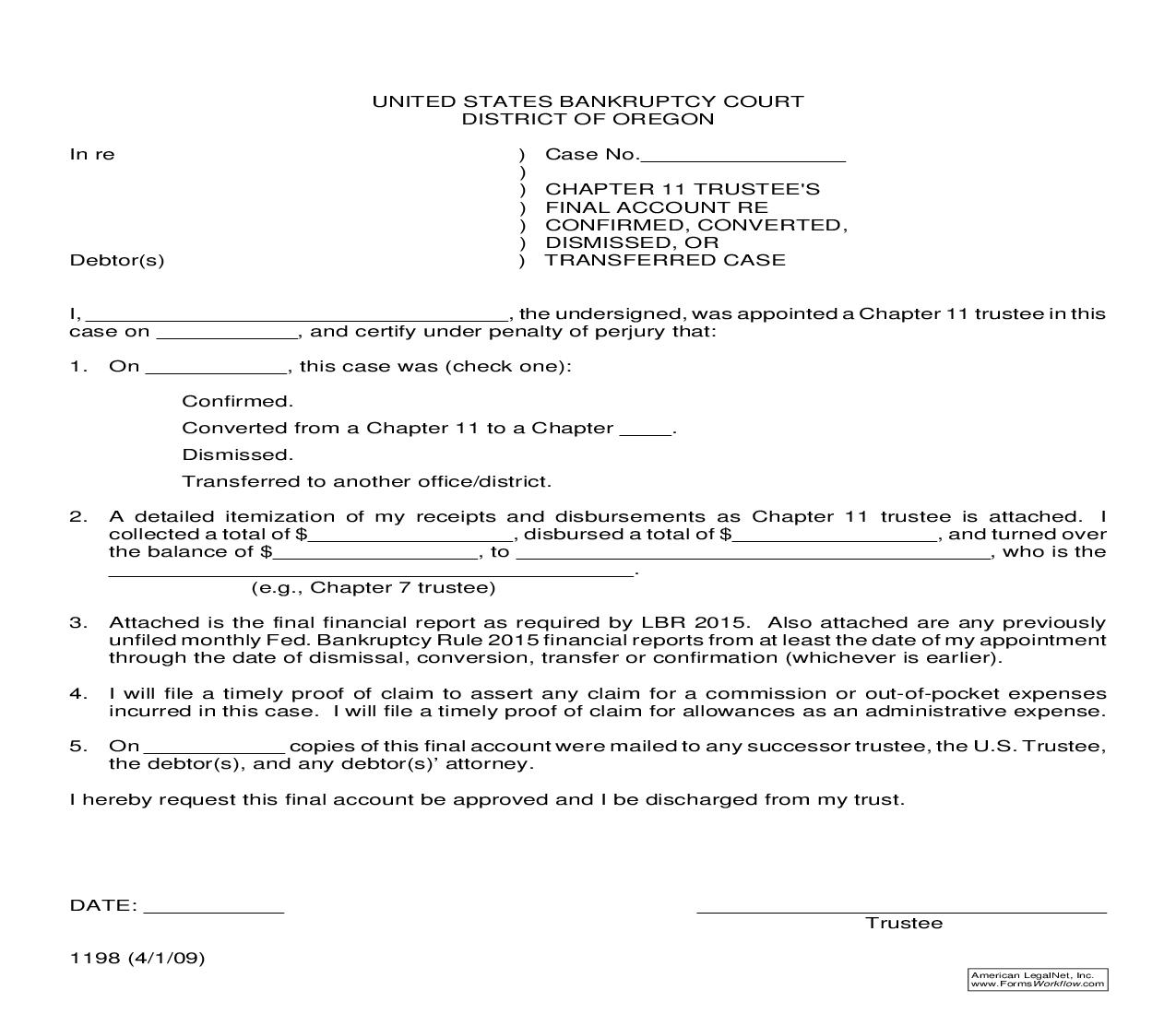 Chapter 11 Trustees Final Report For Dismissed Converted Or Transferred Case {1198} | Pdf Fpdf Doc Docx | Oregon