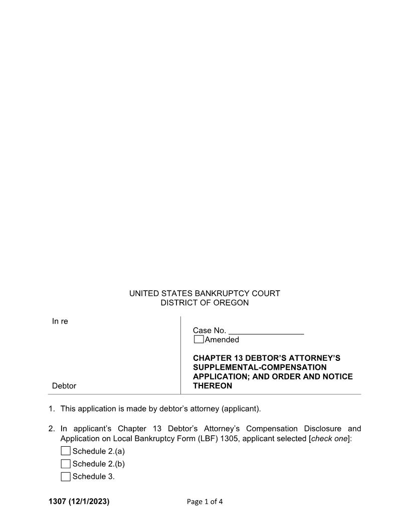 Debtors Attorney Supplemental Compensation Order And Notice (Ch 13) {1307} | Pdf Fpdf Doc Docx | Oregon