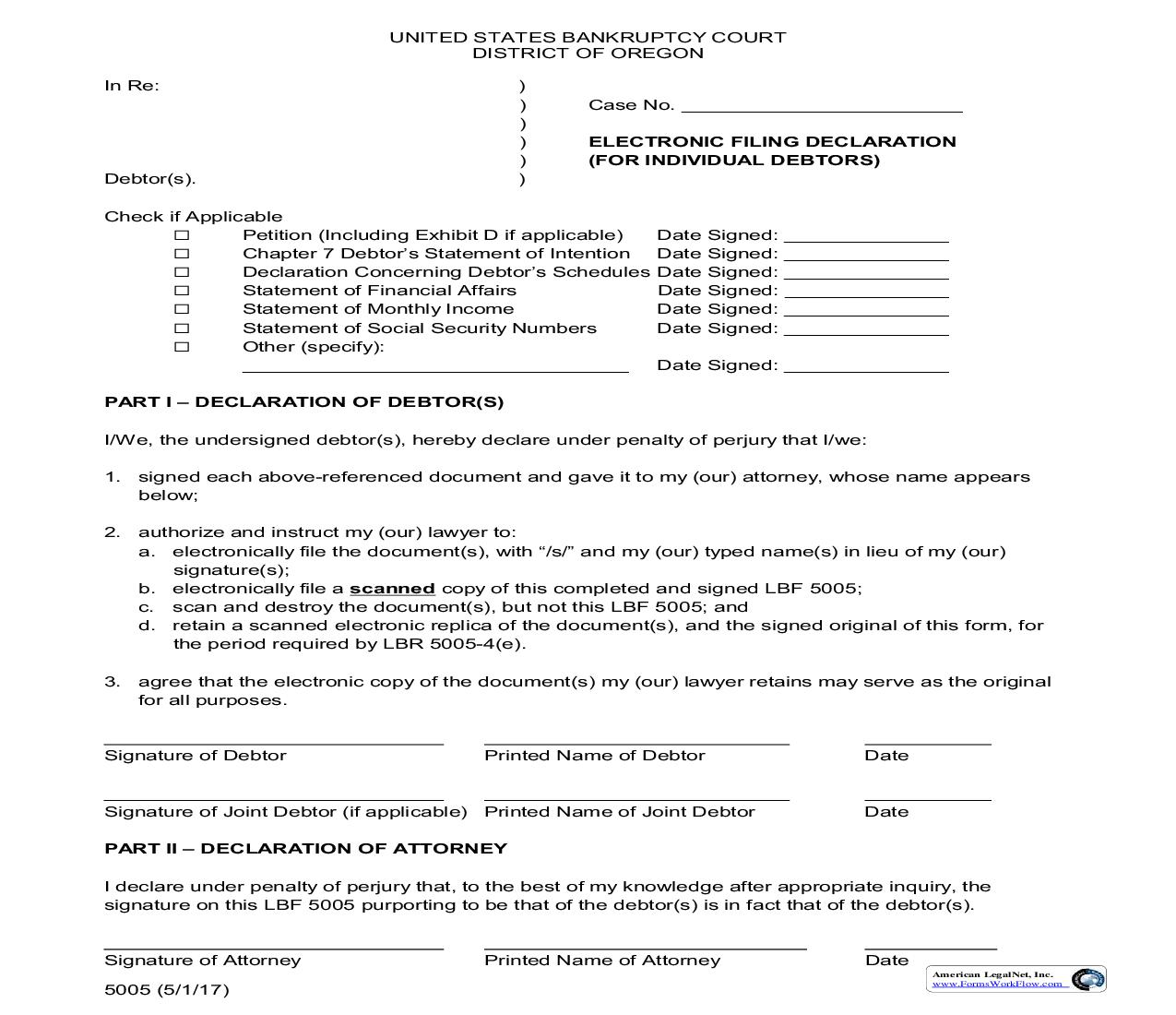 Electronic Filing Declaration {5005} | Pdf Fpdf Doc Docx | Oregon