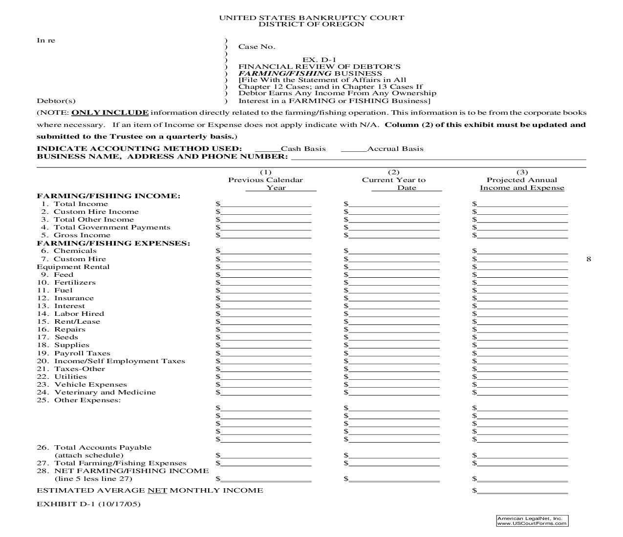 Exhibit D-1 - Financial Review Of Debtors Farming Business {D-1} | Pdf Fpdf Doc Docx | Oregon
