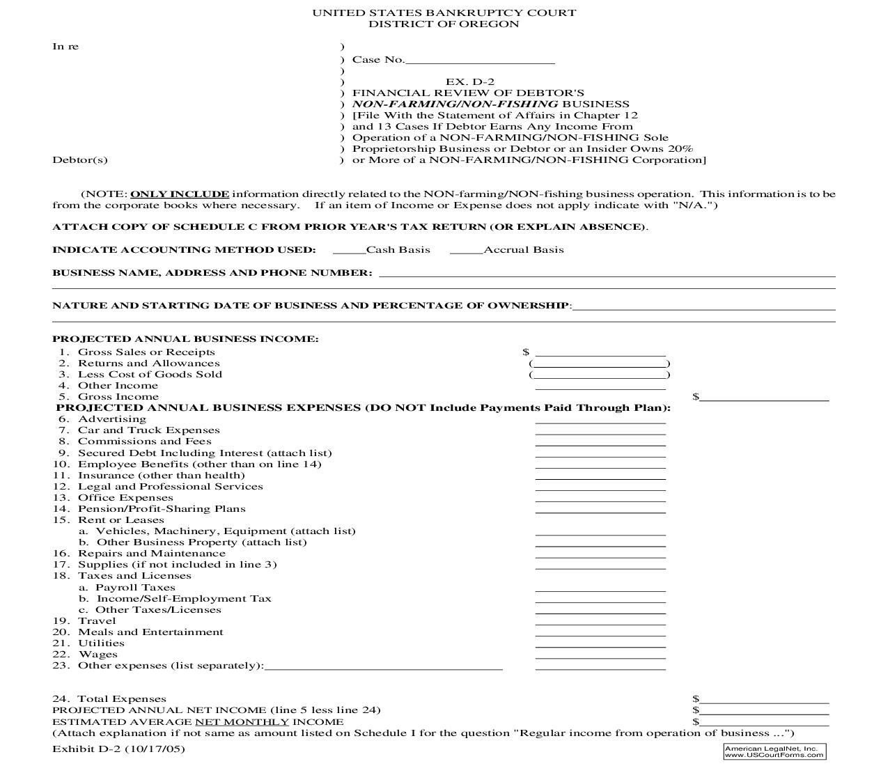 Exhibit D-2 - Financial Review Of Debtors Non Farming Business {D-2} | Pdf Fpdf Doc Docx | Oregon