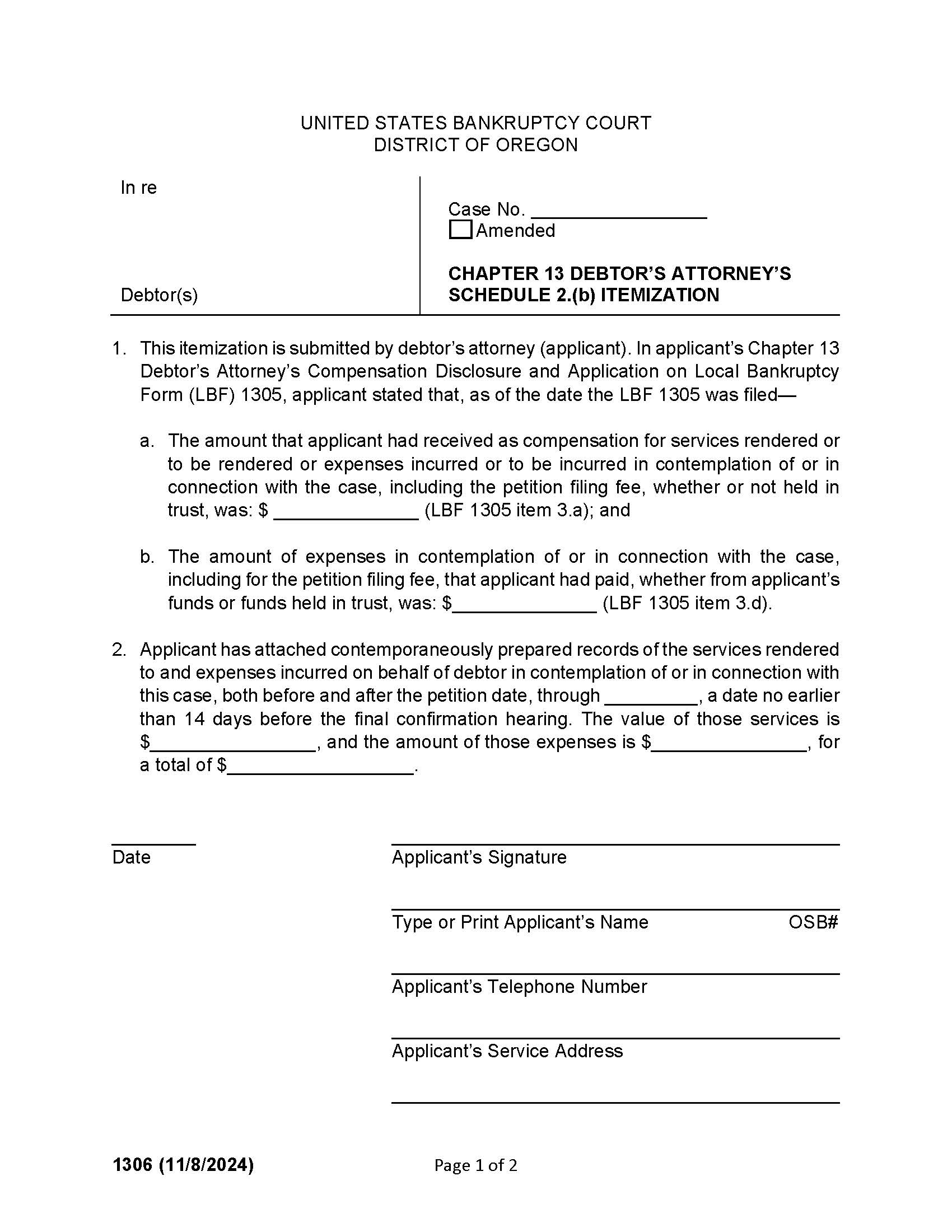 Fee And Expense Itemization {1306} | Pdf Fpdf Docx | Oregon