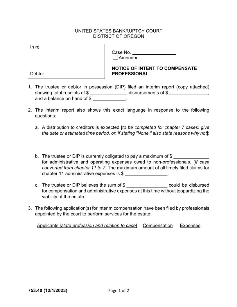 Notice Of Intent To Compensate Professionals {753.40} | Pdf Fpdf Docx | Oregon