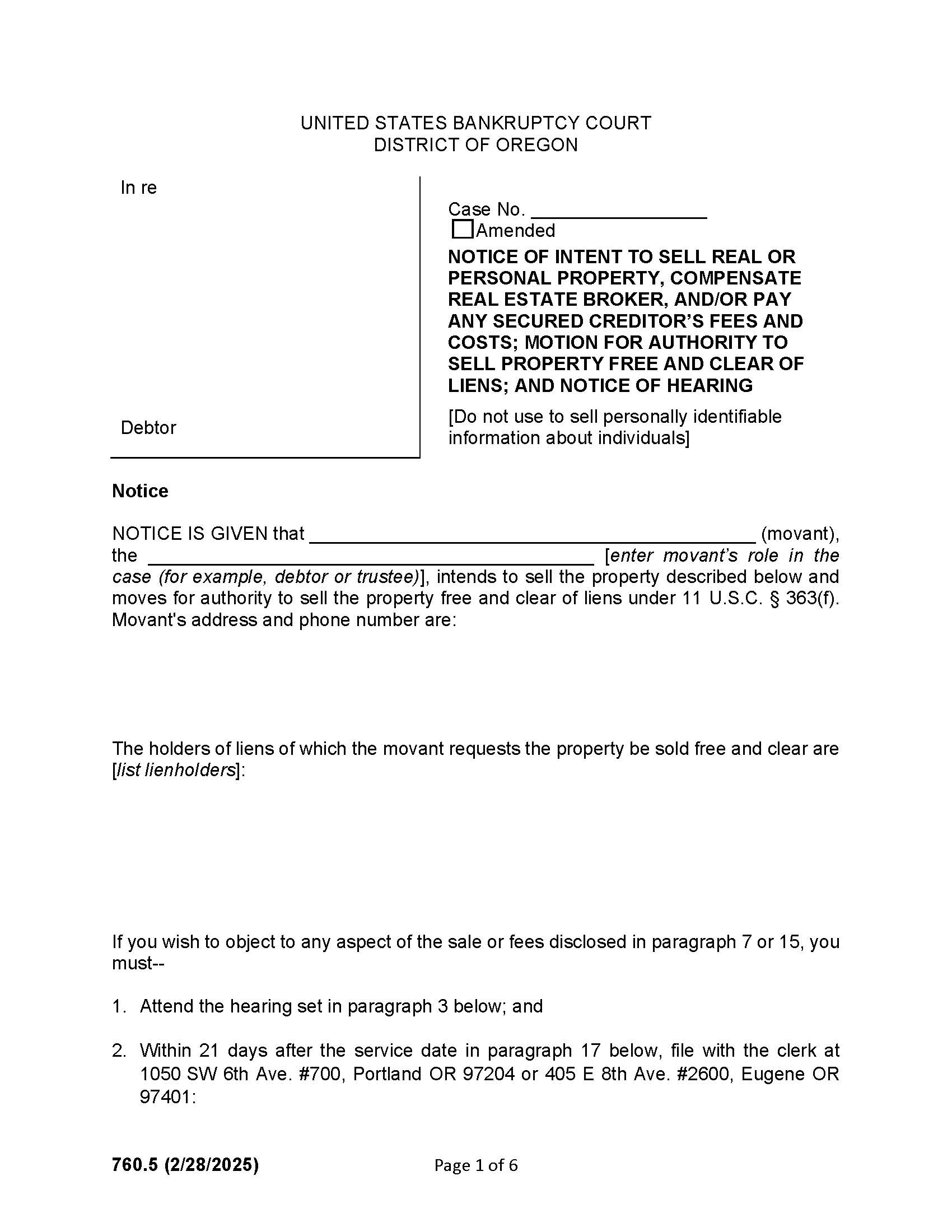 Notice Of Intent To Sell Real Or Personal Property {760.5} | Pdf Fpdf Docx | Oregon