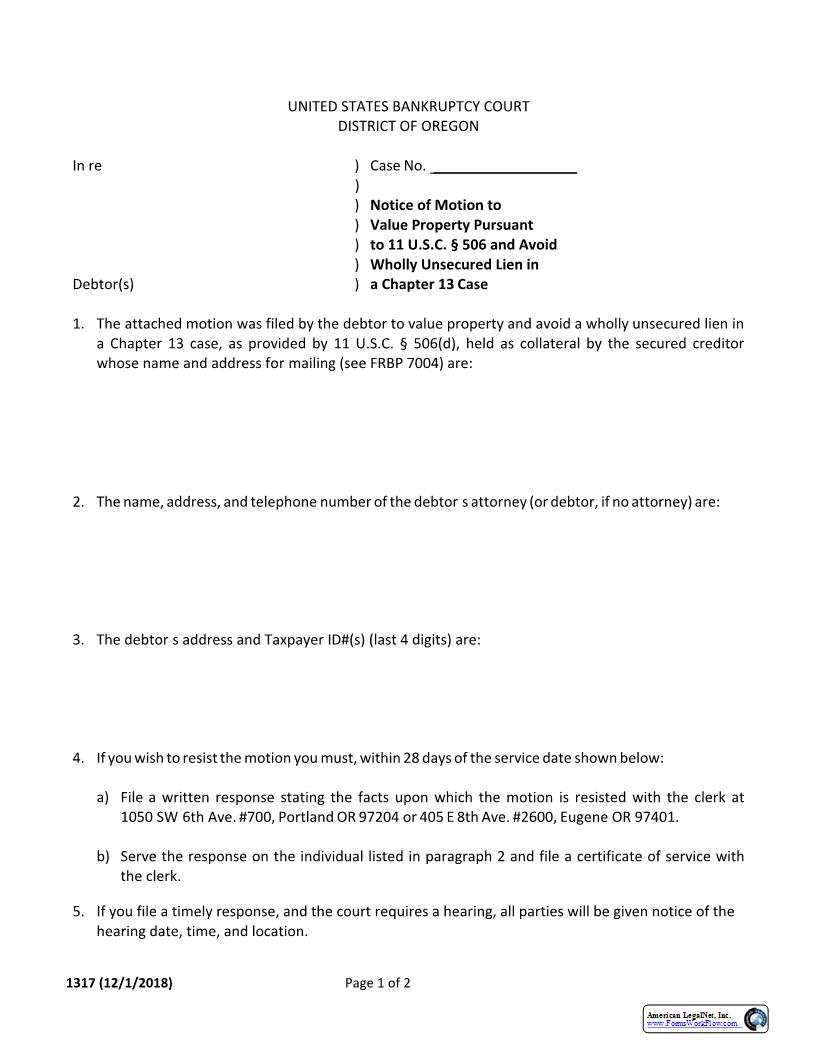 Notice Of Motion To Value Property {1317} | Pdf Fpdf Docx | Oregon