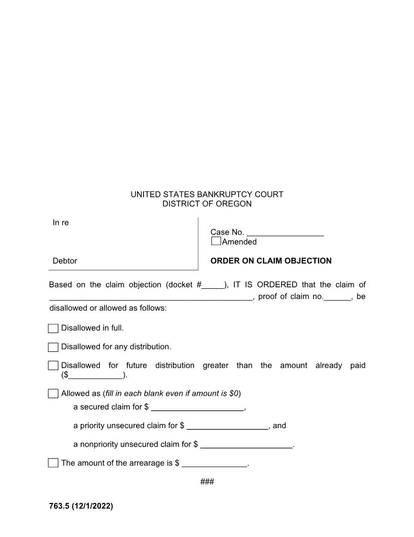 Order On Claim Objection {763.5} | Pdf Fpdf Docx | Oregon