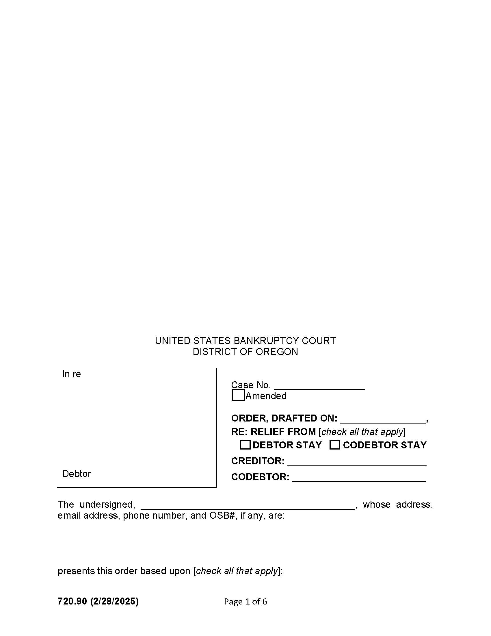 Order Re Relief From Stay {720.90} | Pdf Fpdf Docx | Oregon