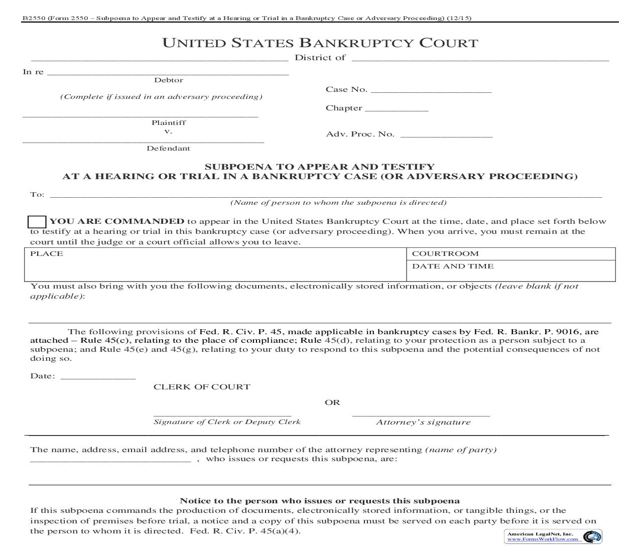 Subpoena To Appear And Testify At A Hearing Or Trial {B2550} | Pdf Fpdf Doc Docx | Oregon