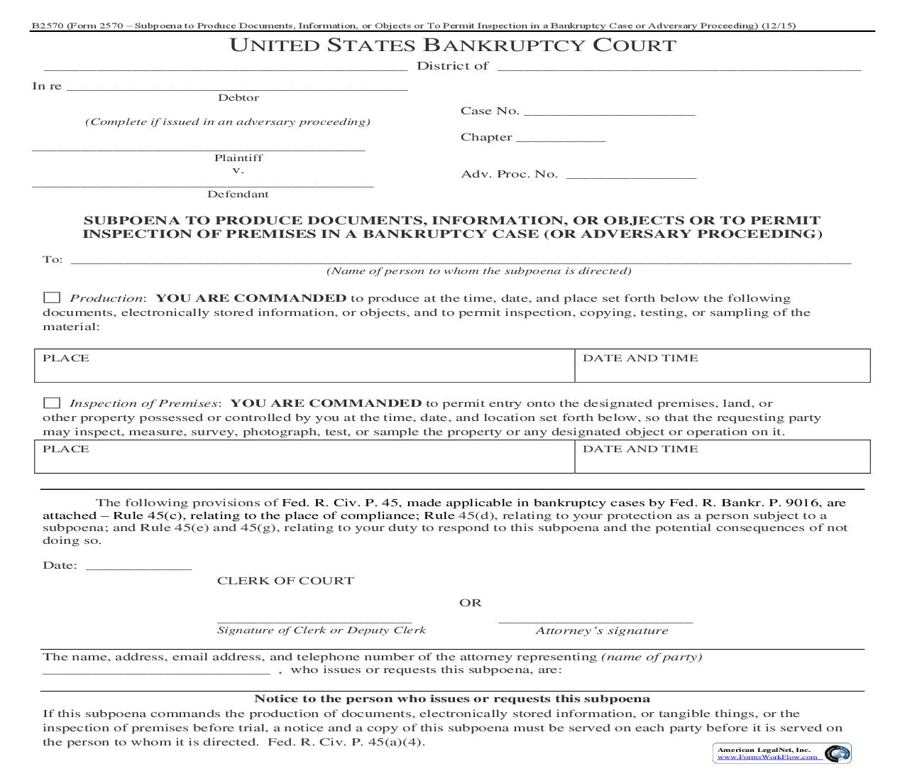Subpoena To Produce Documents Information Objects Or Permit Inspection of Premises {B2570} Fillable | Pdf Fpdf Doc Docx | Oregon