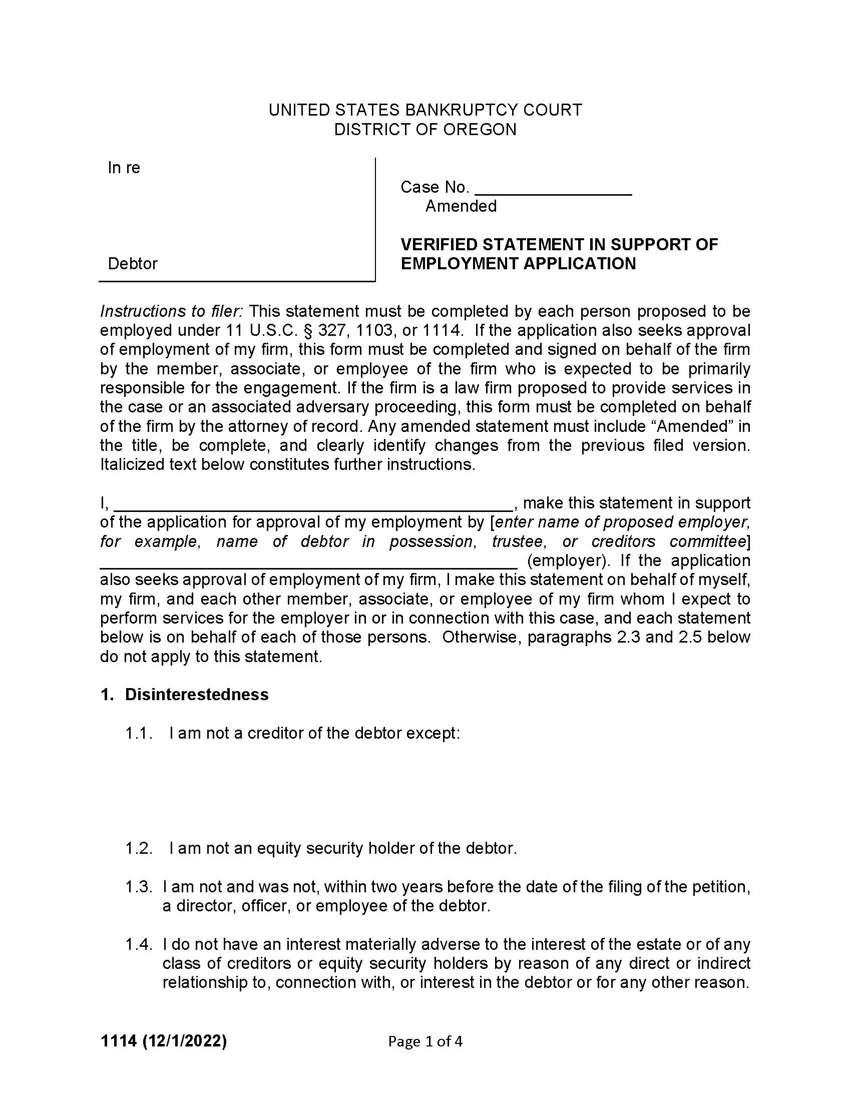 Verified Statement In Support Of Employment Application {1114} | Pdf Fpdf Doc Docx | Oregon