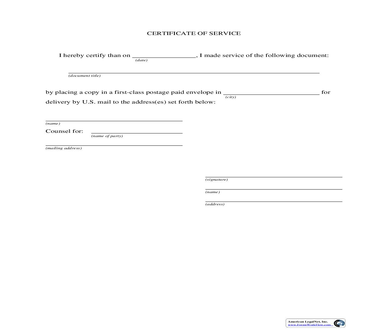 Certificate Of Service By Mail | Pdf Fpdf Doc Docx | Oregon