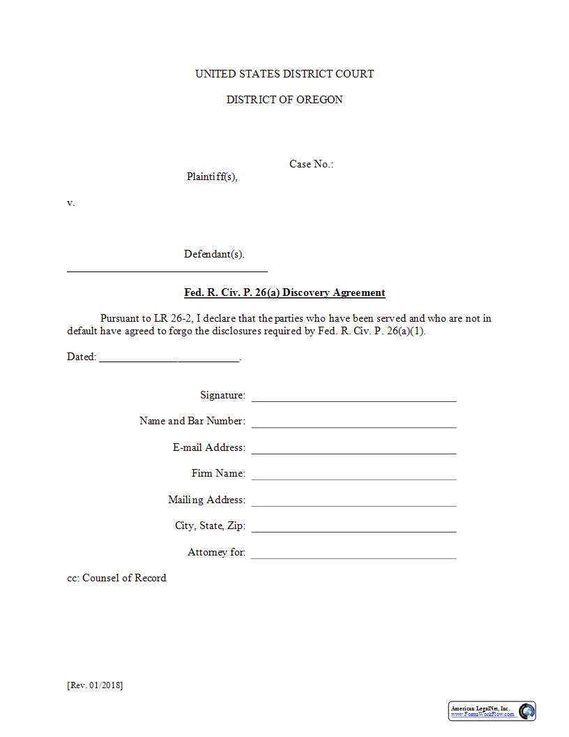 FRCP 26(a)(1) Agreement | Pdf Fpdf Docx | Oregon