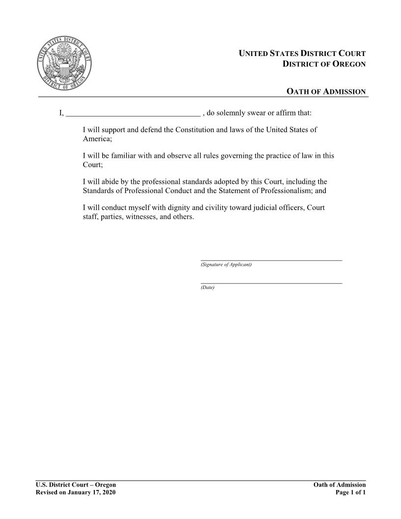 Oath Of Admission | Pdf Fpdf Docx | Oregon