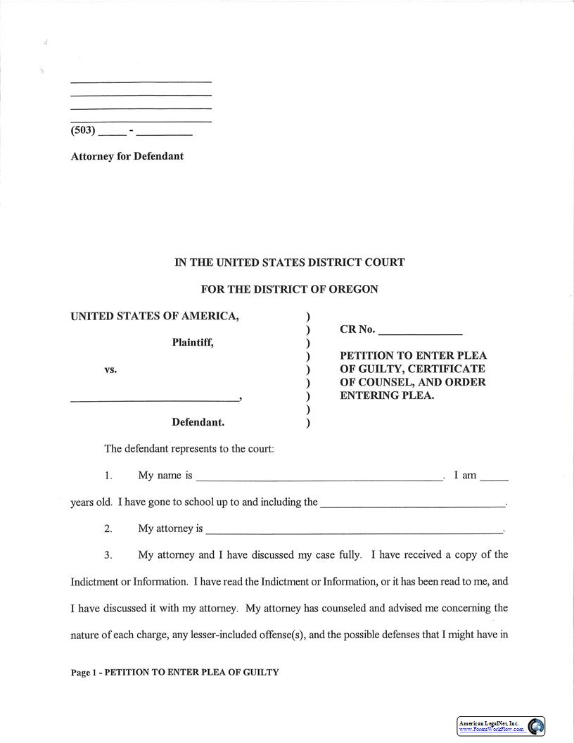 Petition To Enter Plea Of Guilty | Pdf Fpdf Docx | Oregon