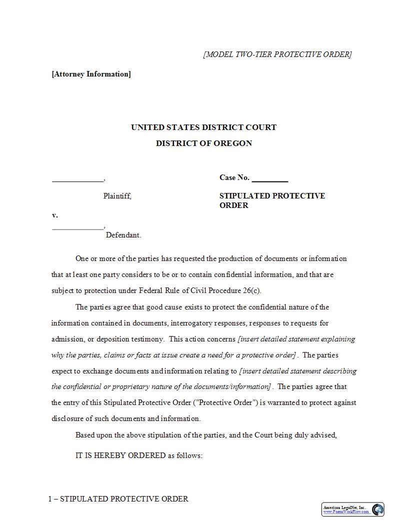 Tier 2 Protective Order | Pdf Fpdf Docx | Oregon