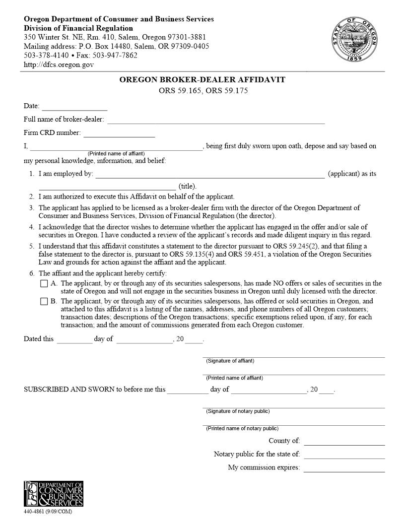 Broker Dealer Affidavit {440-4861} | Pdf Fpdf Docx | Oregon
