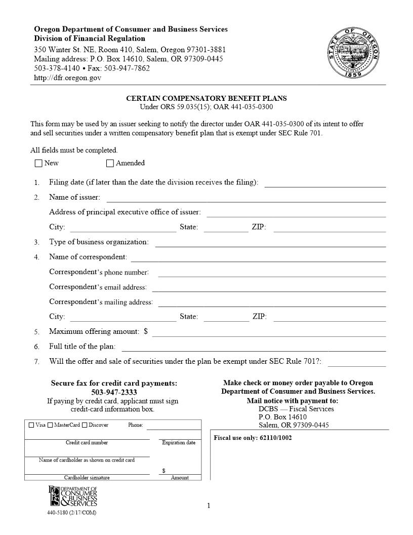 Certain Compensatory Benefits Plans {440-5180} | Pdf Fpdf Docx | Oregon