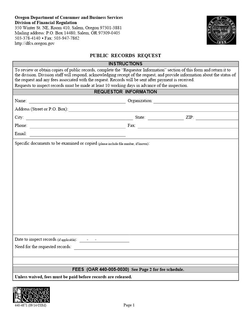 Public Records Request {440-4871} | Pdf Fpdf Docx | Oregon