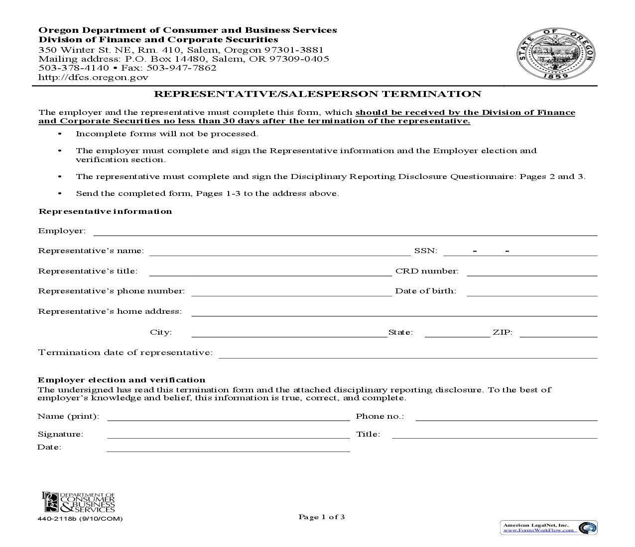 Representative Termination {440-2118b} | Pdf Fpdf Doc Docx | Oregon