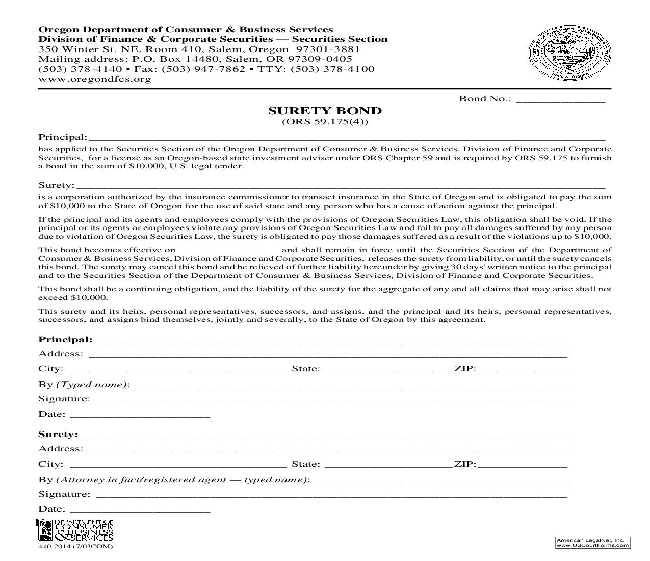 Surety Bond {440-2014} | Pdf Fpdf Doc Docx | Oregon
