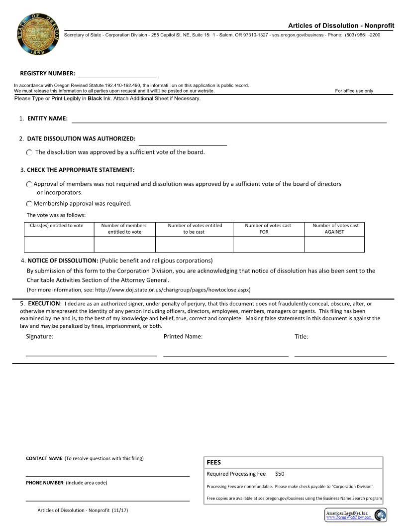 Articles Of Dissolution | Pdf Fpdf Docx | Oregon