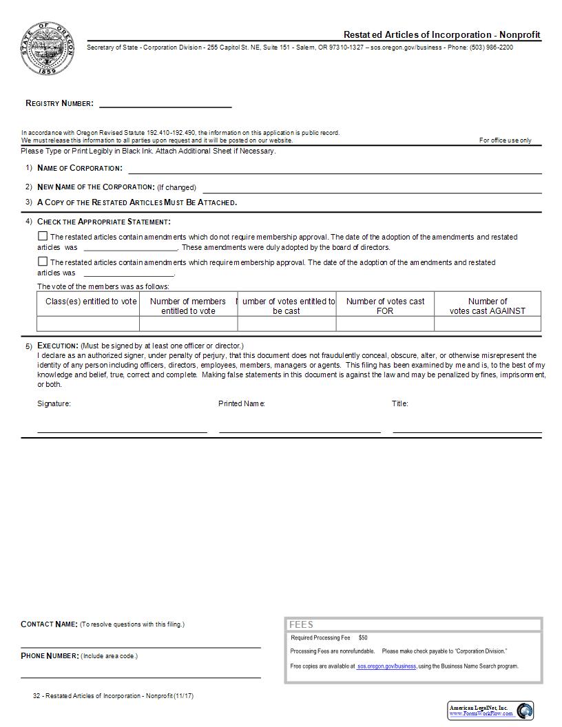 Restated Articles {32} | Pdf Fpdf Docx | Oregon