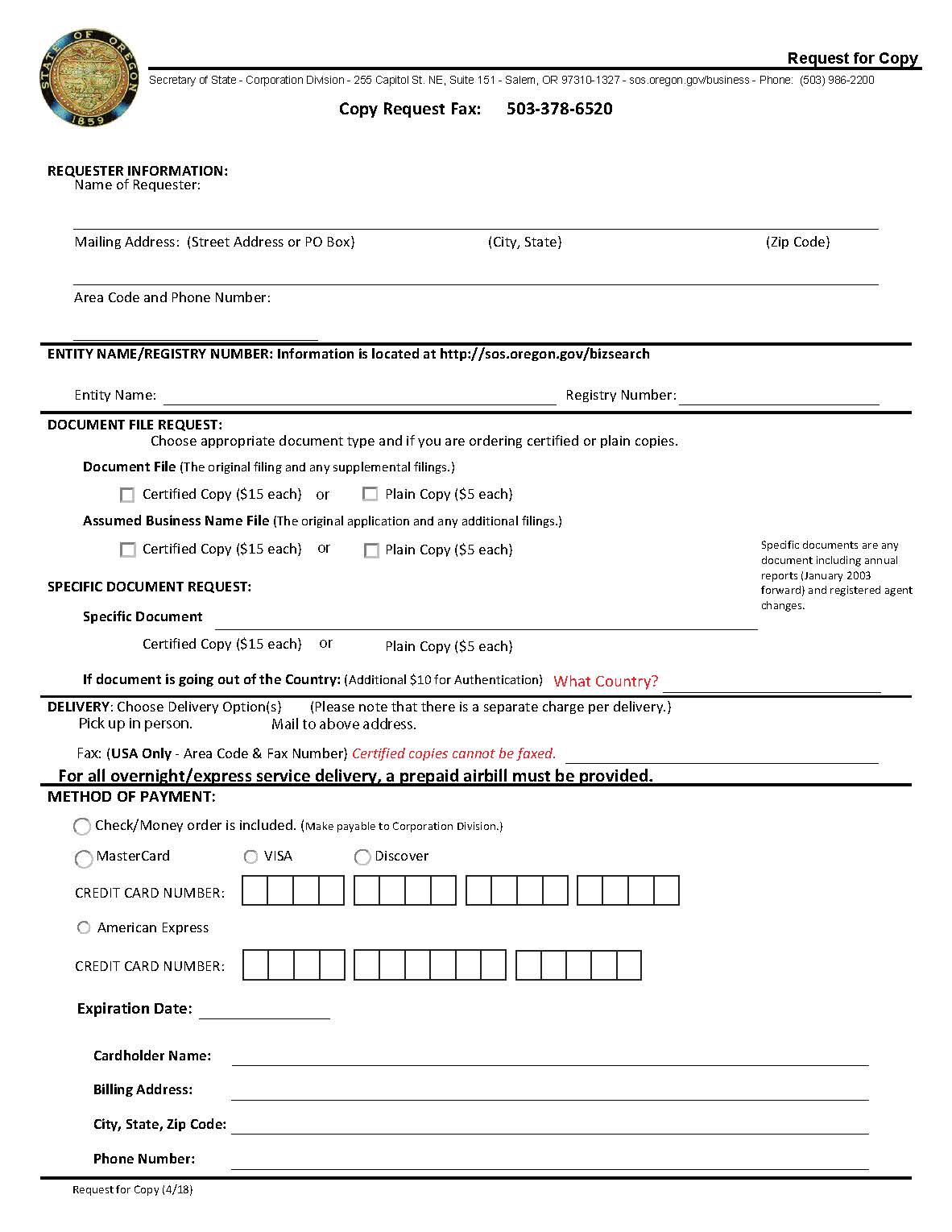 Request For Copy | Pdf Fpdf Docx | Oregon