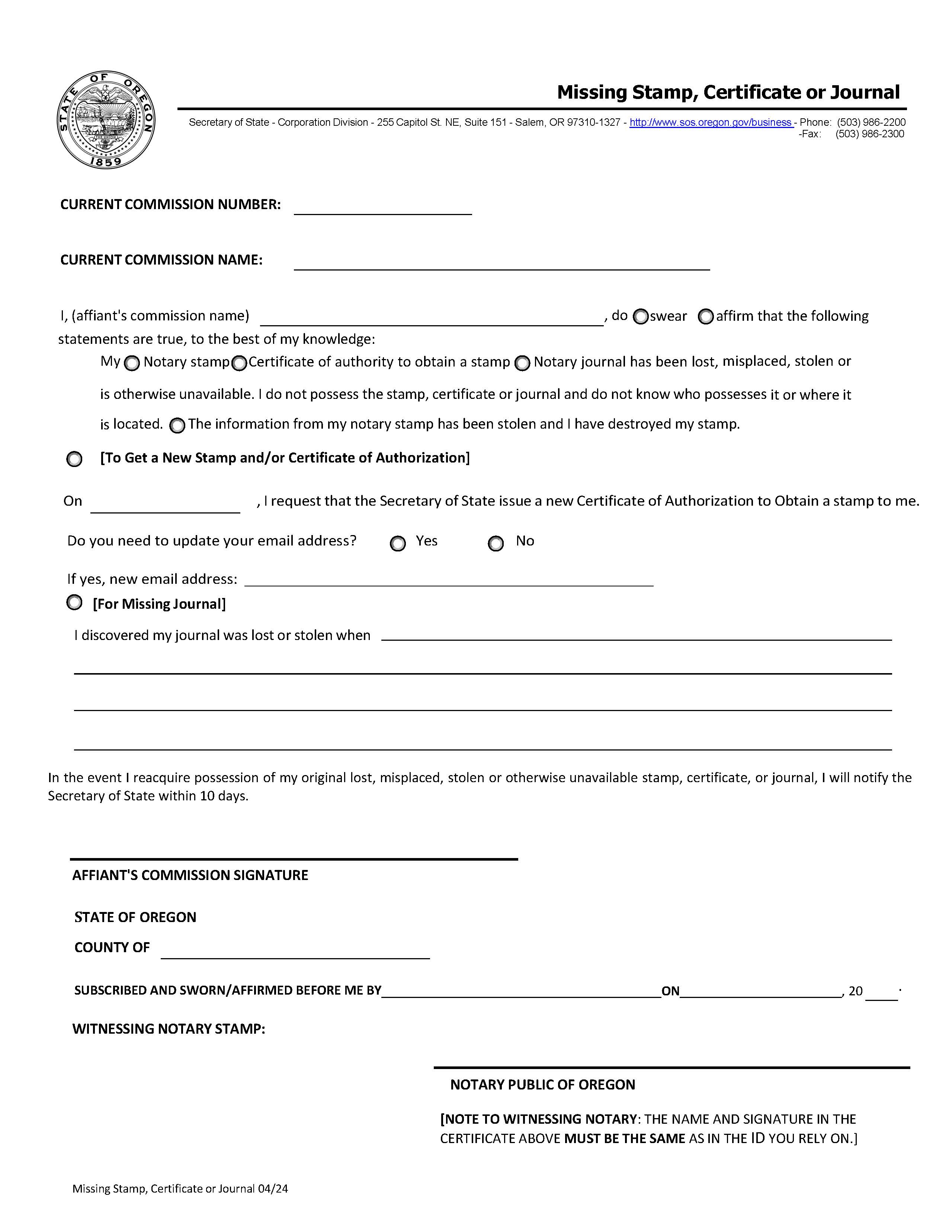 Missing Stamp-Certificate Or Journal | Pdf Fpdf Doc Docx | Oregon