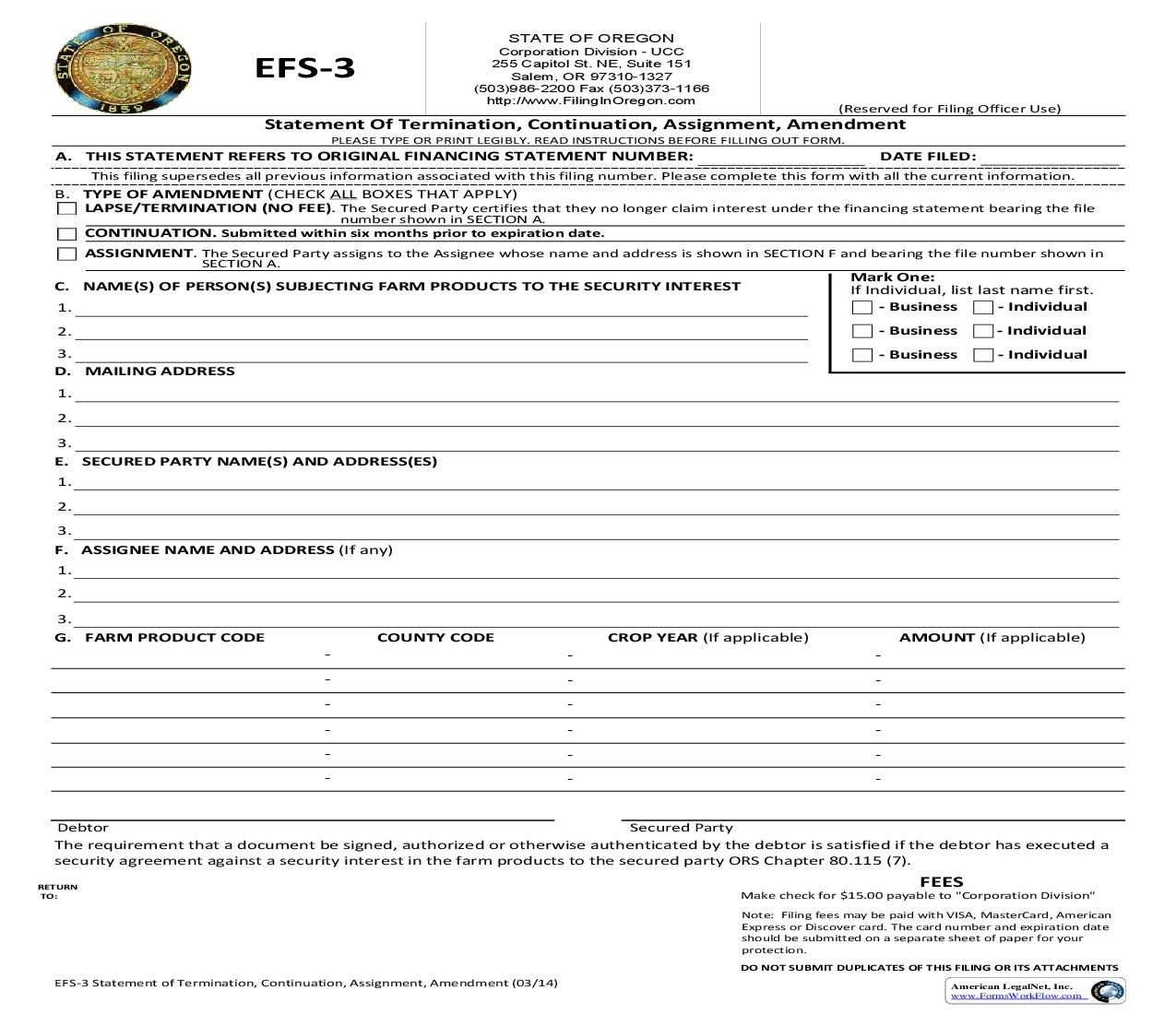 Statement Of Termination Continuation Assignment Amendment (EFS-3) {421} | Pdf Fpdf Doc Docx | Oregon