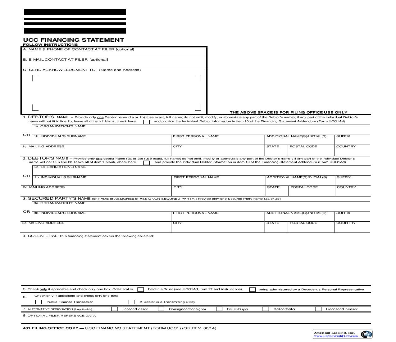 UCC-1 Financing Statement {UCC-1 401} | Pdf Fpdf Doc Docx | Oregon