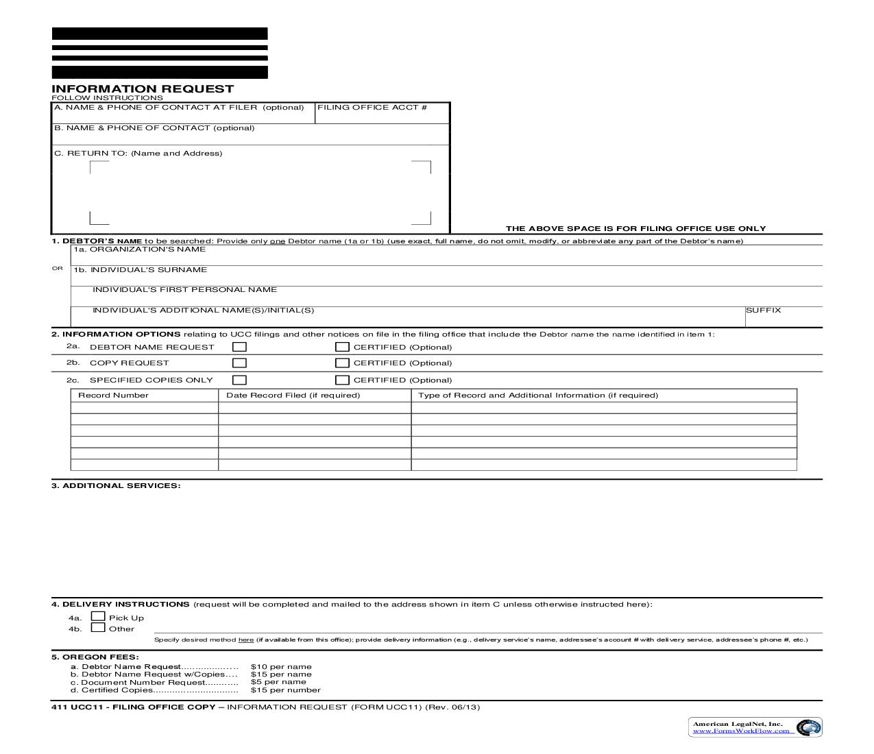 UCC-11 Information Request {UCC-11 411} | Pdf Fpdf Doc Docx | Oregon