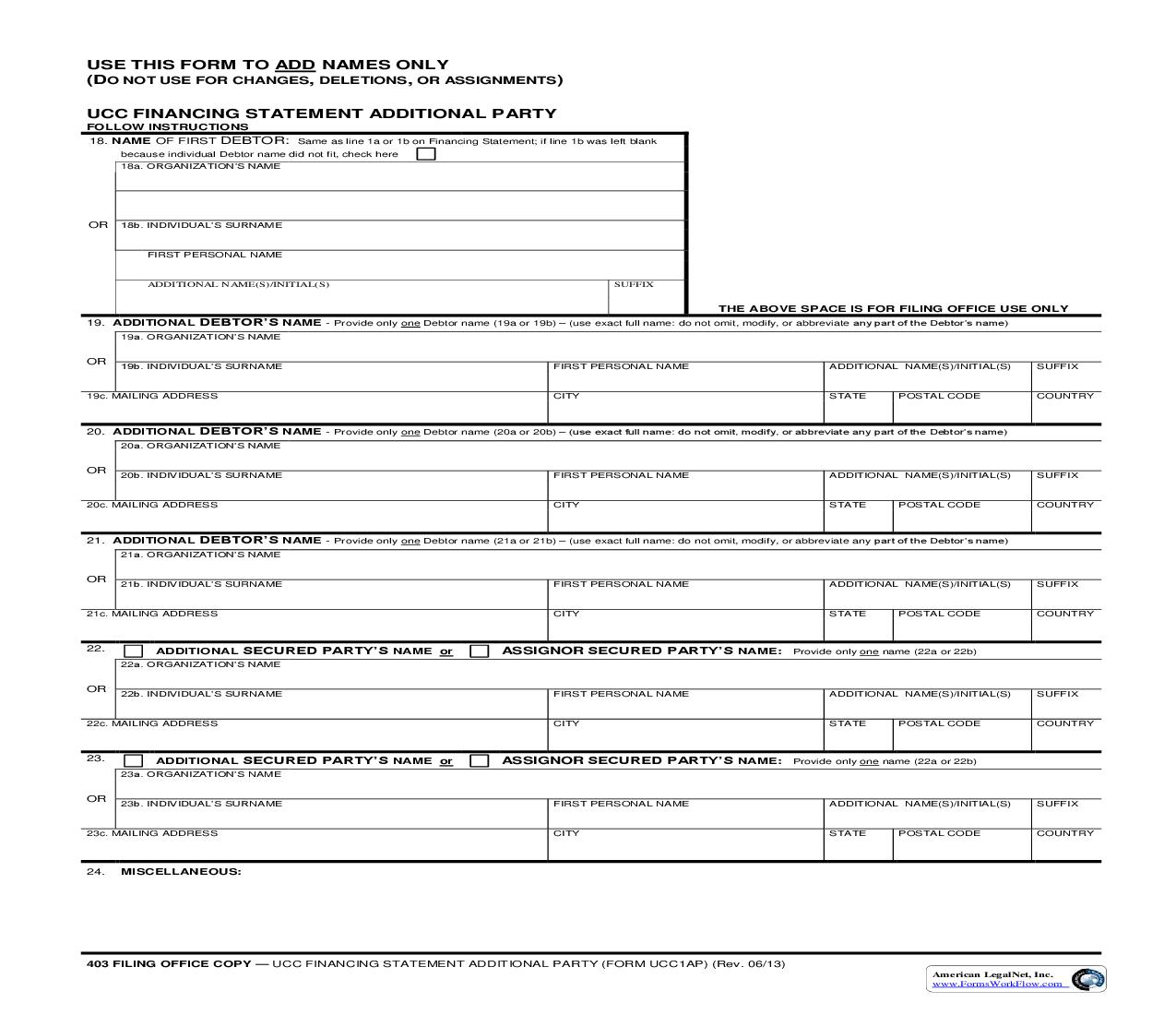 UCC-1AP Financing Statement Additional Party {UCC-1AP 403} | Pdf Fpdf Doc Docx | Oregon