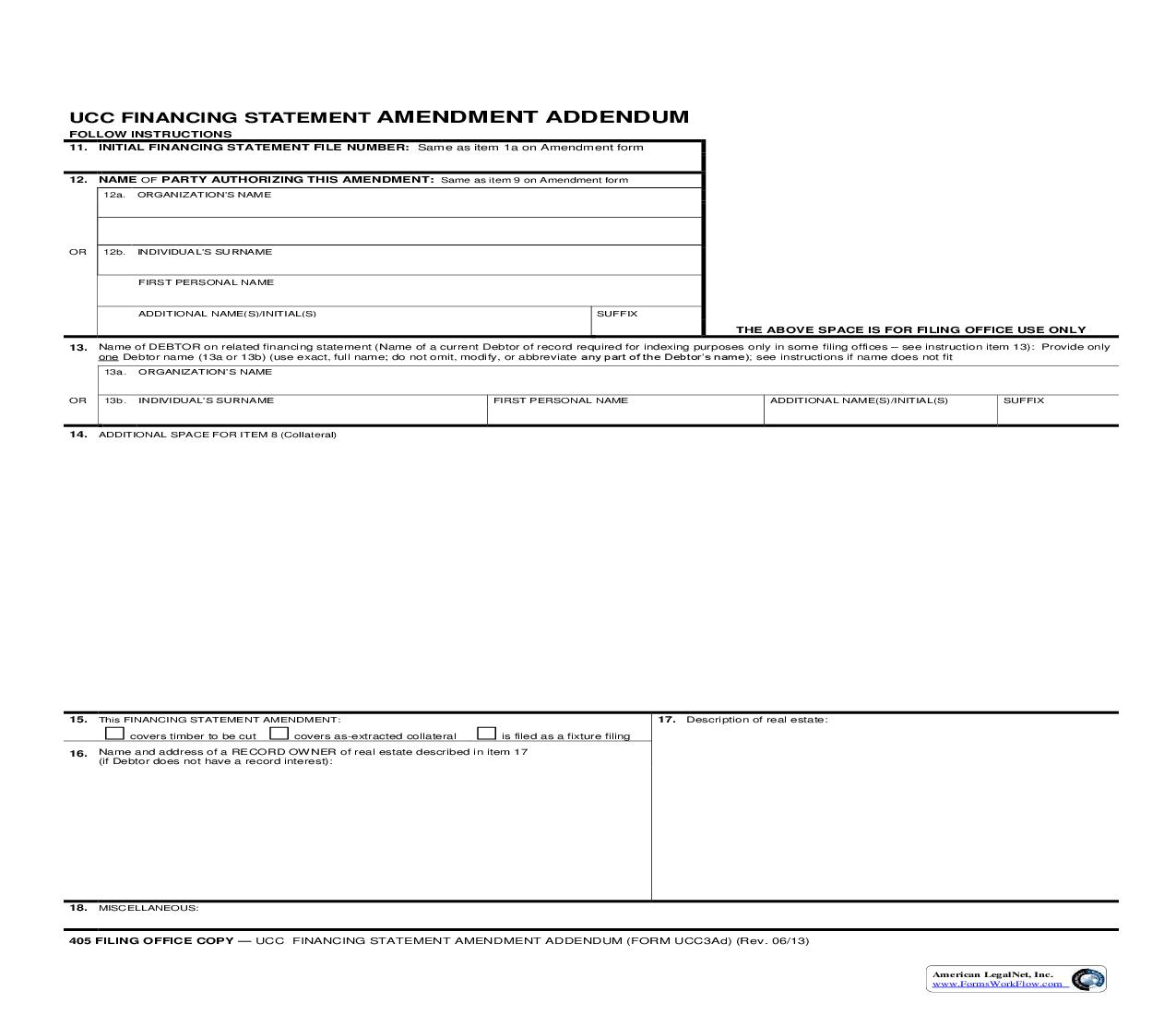 UCC-3Ad Financing Statement Amendment Addendum {UCC-3Ad 405} | Pdf Fpdf Doc Docx | Oregon