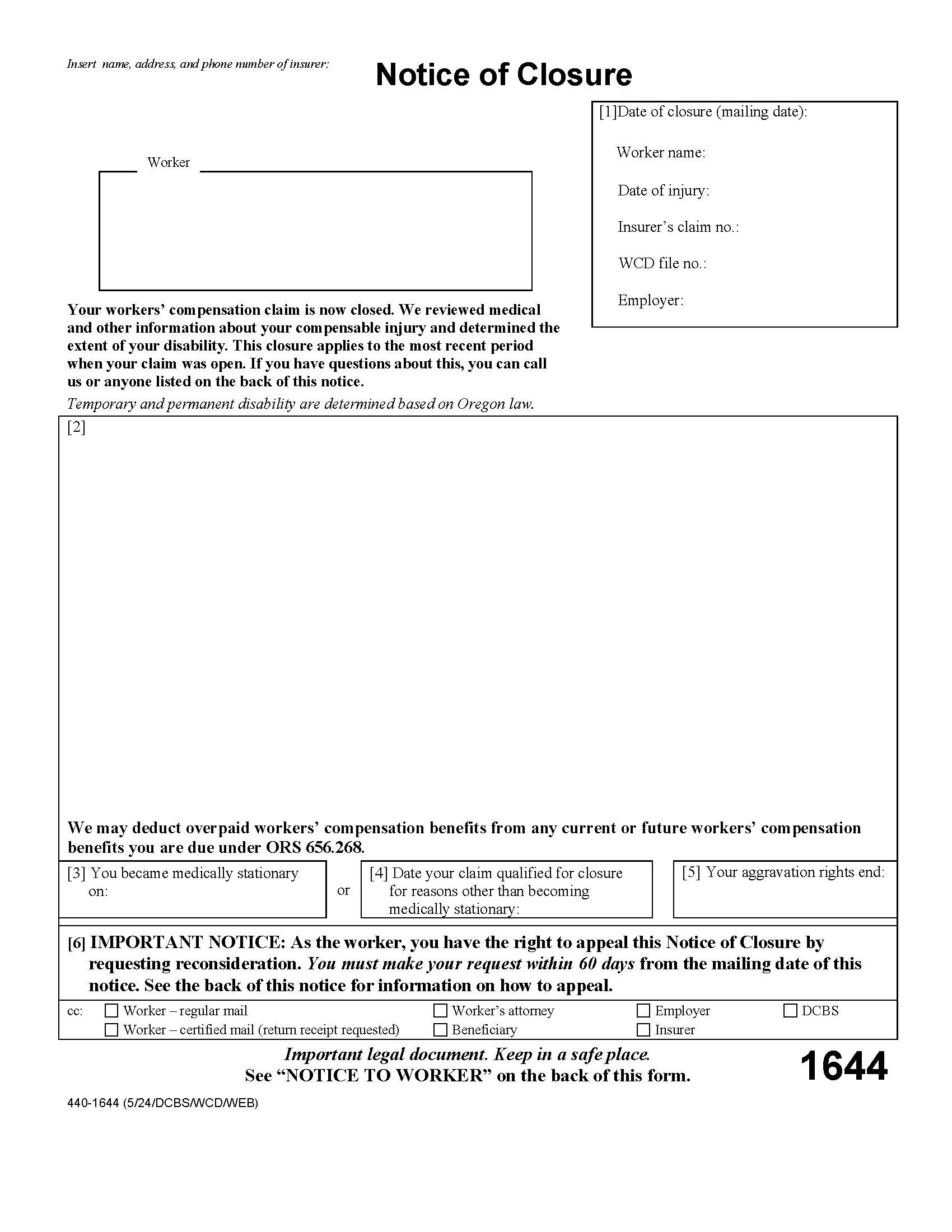 Notice Of Closure {1644} | Pdf Fpdf Doc Docx | Oregon