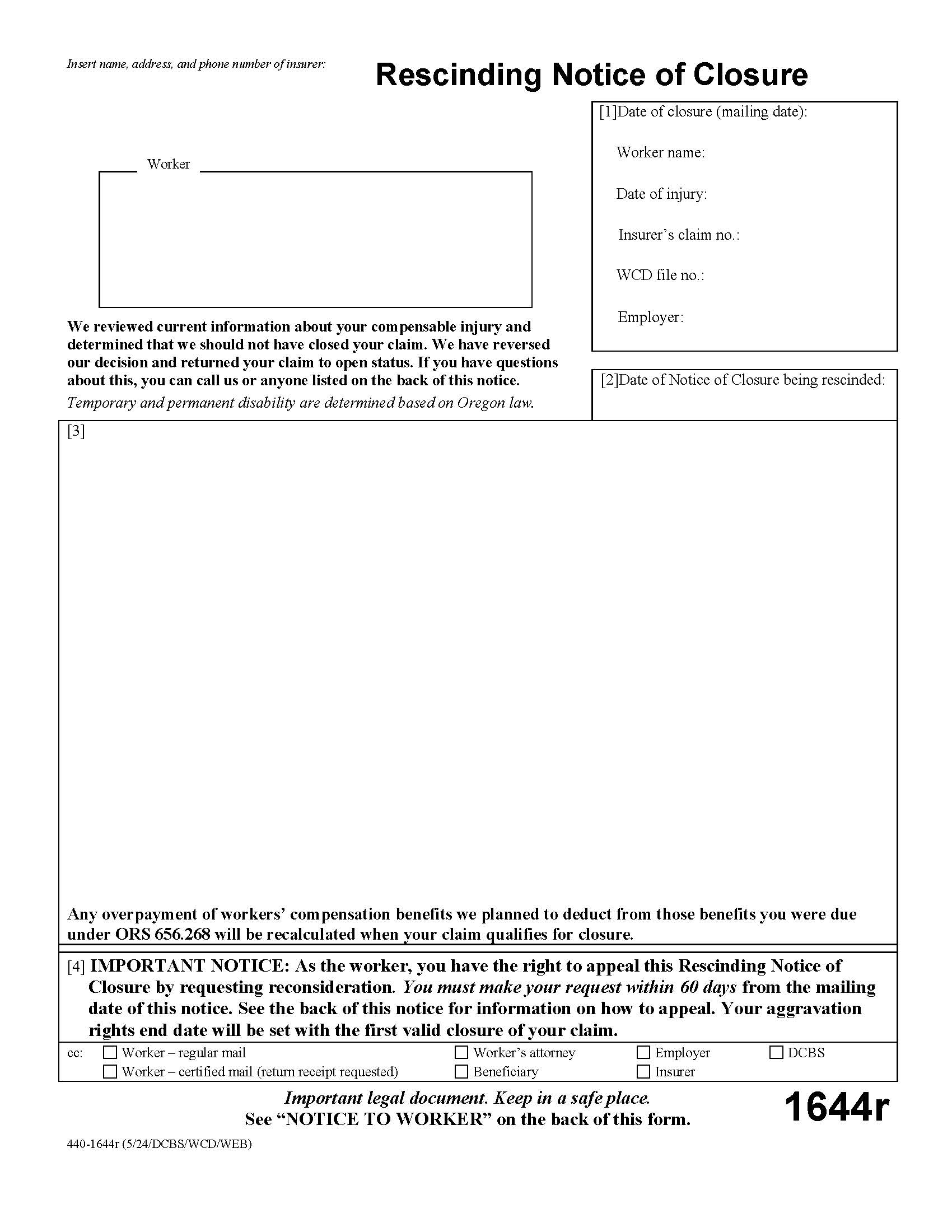 Rescinding Notice Of Closure {1644r} | Pdf Fpdf Doc Docx | Oregon
