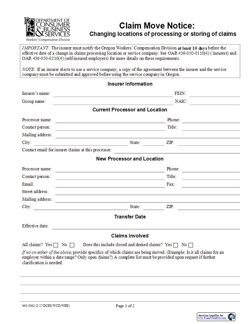 Claim Move Notice {5042} | Pdf Fpdf Docx | Oregon
