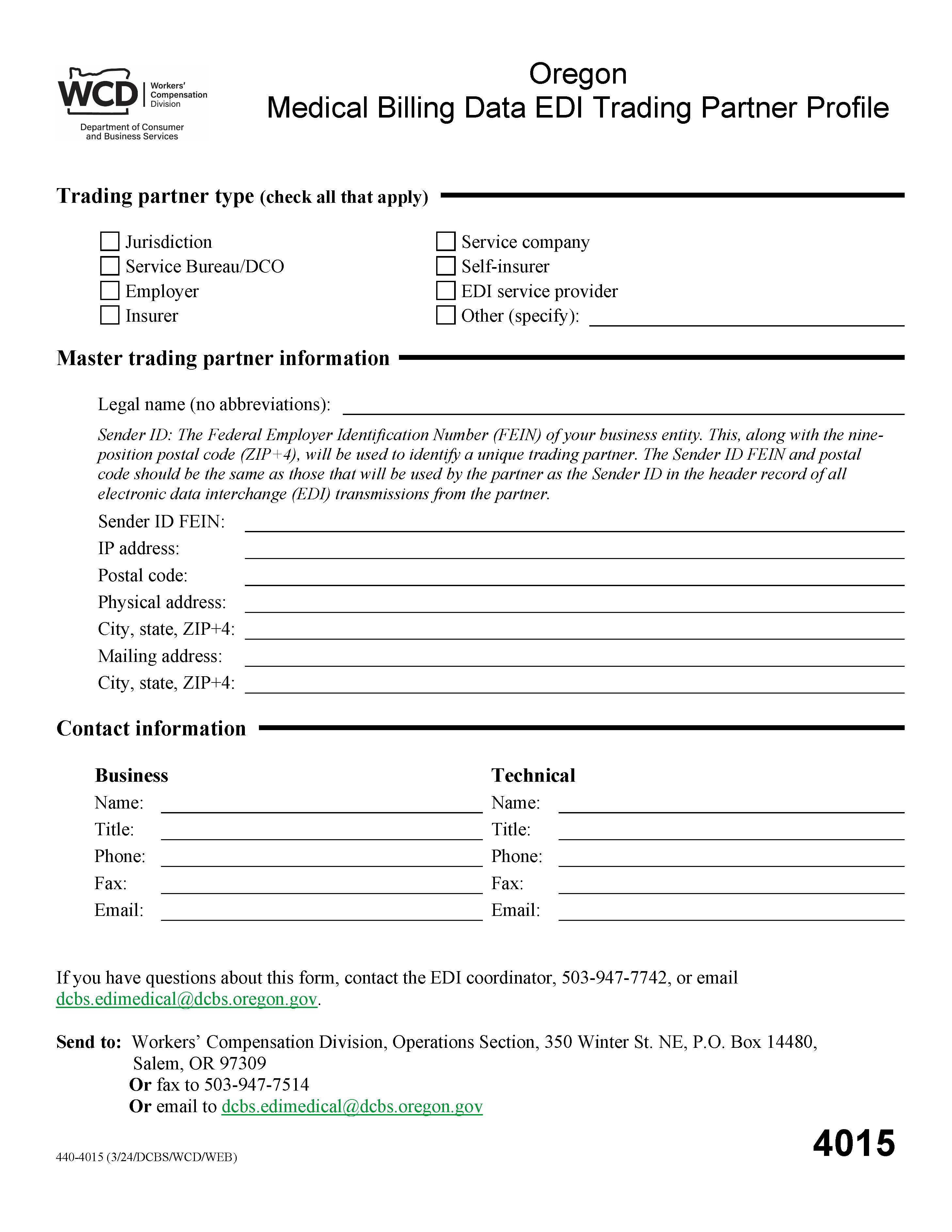 Medical Billing Data EDI Trading Partner Profile {4015} | Pdf Fpdf Doc Docx | Oregon