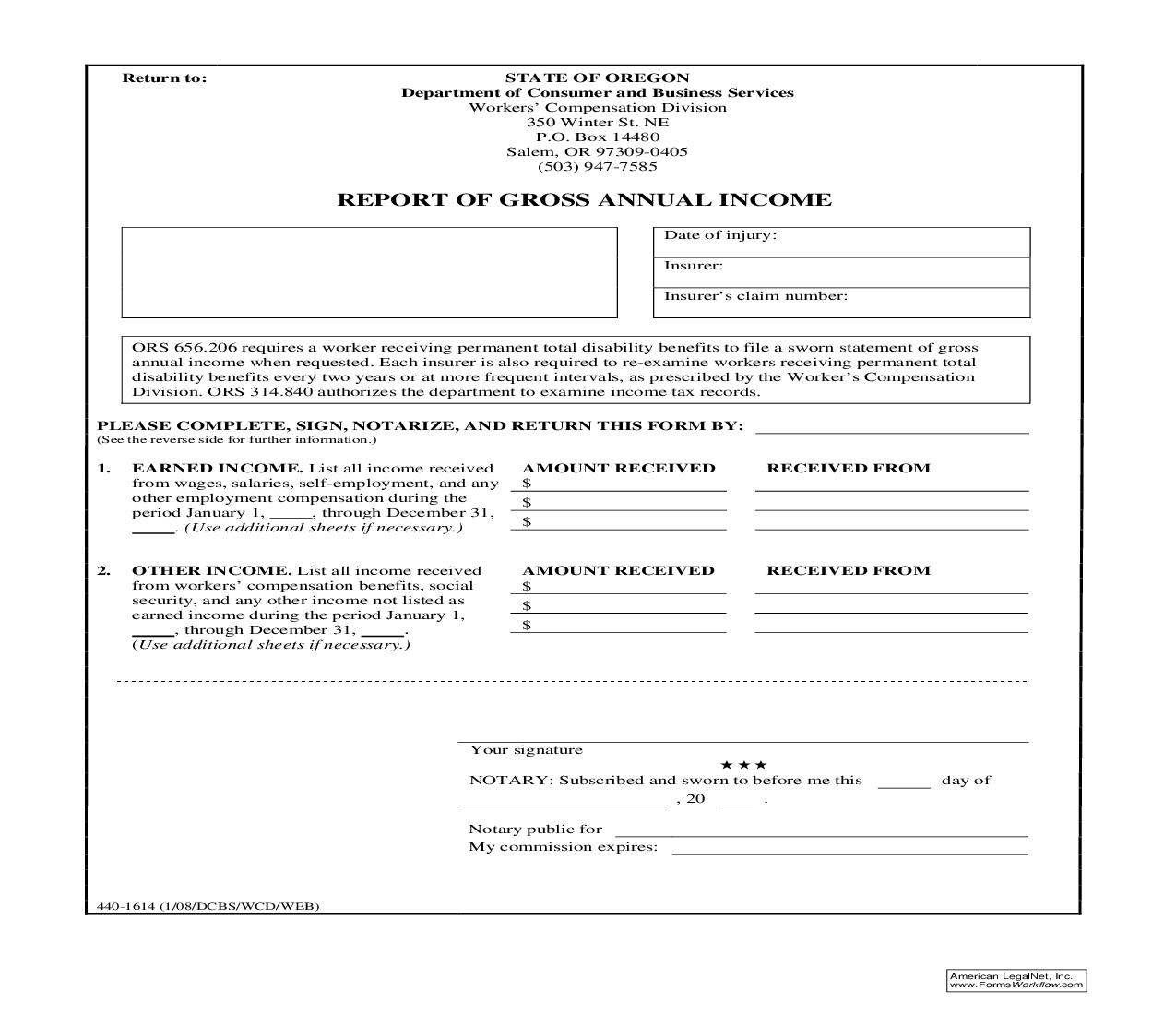 Report Of Gross Annual Income {1614} | Pdf Fpdf Doc Docx | Oregon