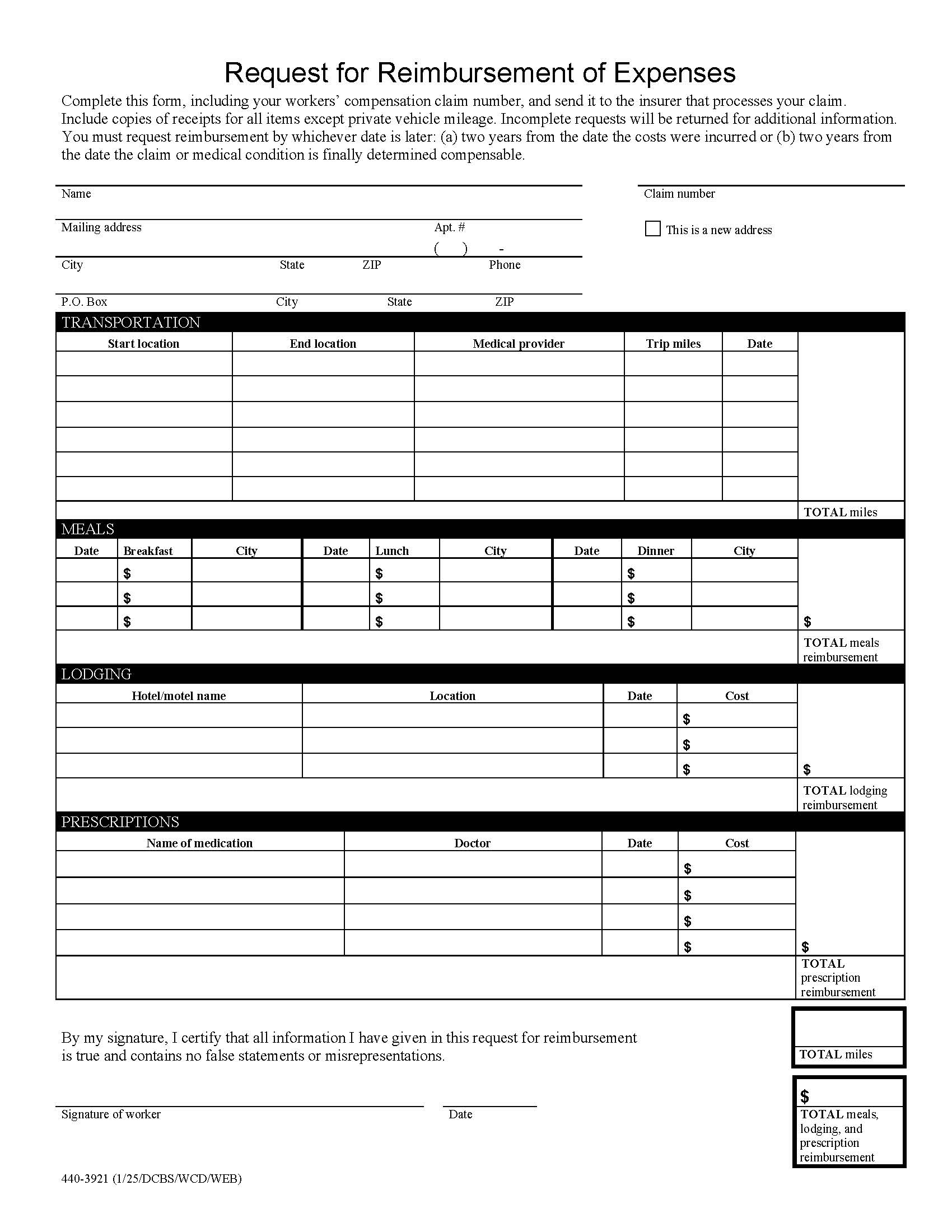 Request For Reimbursement Of Expenses {440-3921} | Pdf Fpdf Docx | Oregon