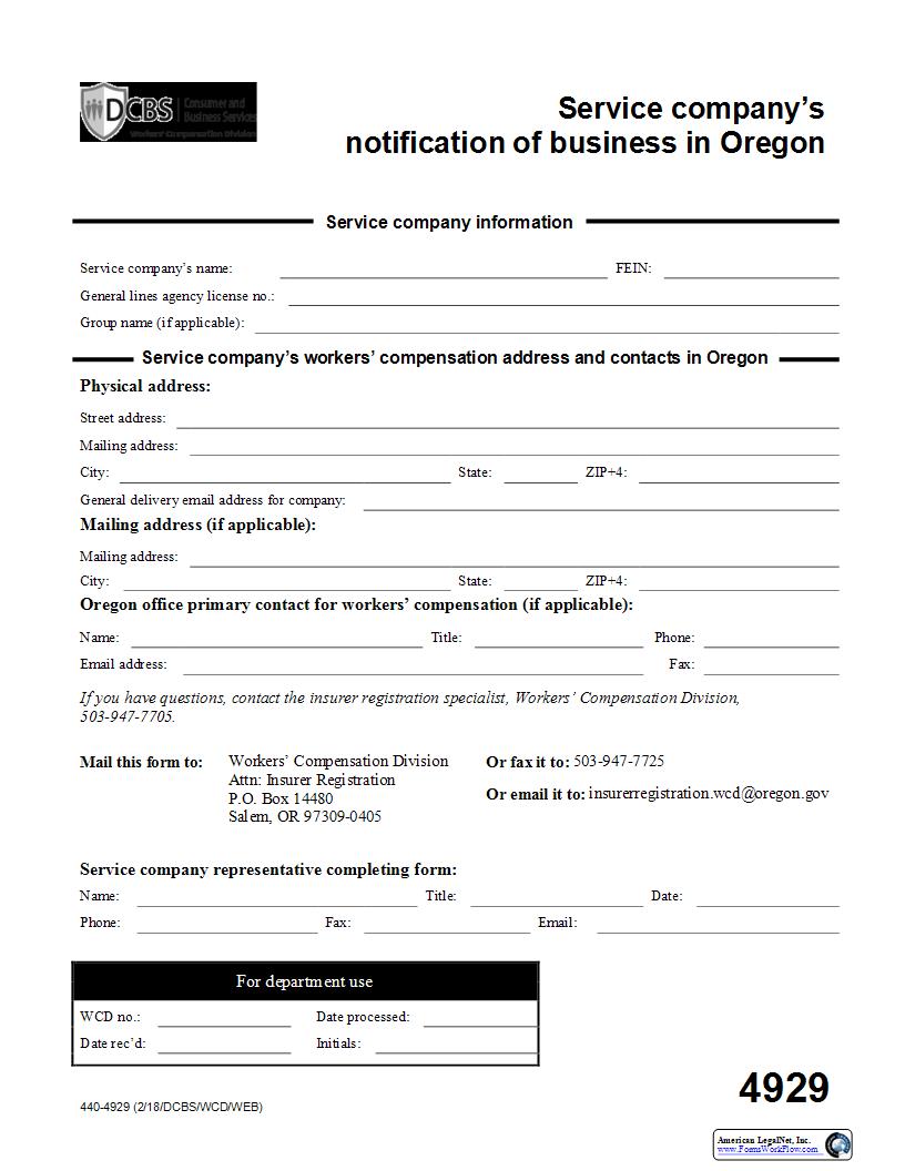 Service Companys Notification Of Business {4929} | Pdf Fpdf Docx | Oregon
