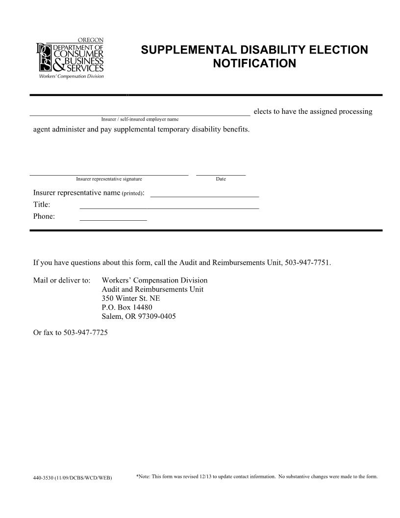 Supplemental Disability Election Notification {3530} | Pdf Fpdf Doc Docx | Oregon