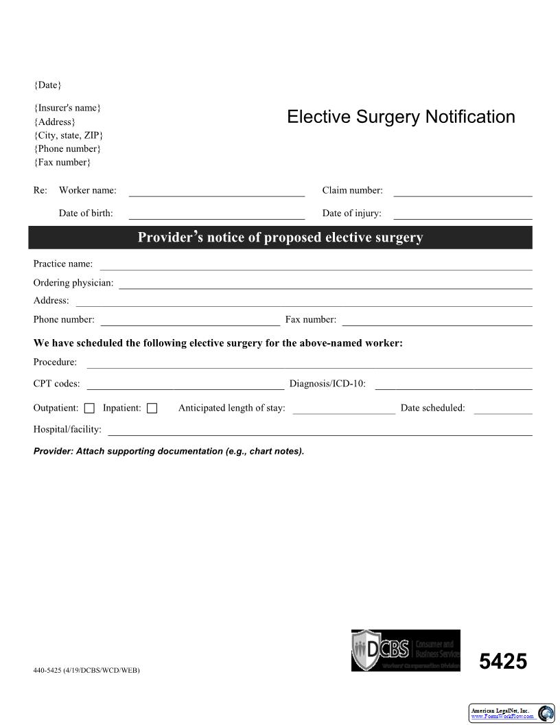 Elective Surgery Notification {5425} | Pdf Fpdf Docx | Oregon