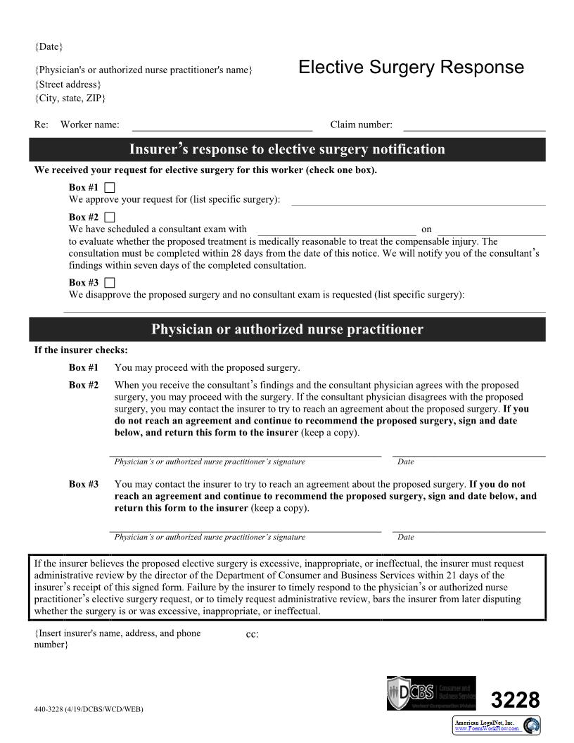 Elective Surgery Response {440-3228} | Pdf Fpdf Docx | Oregon