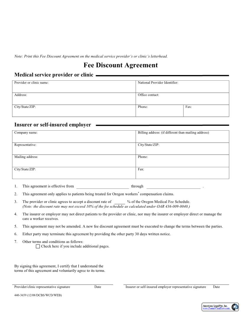 Fee Discount Agreement {3659} | Pdf Fpdf Docx | Oregon