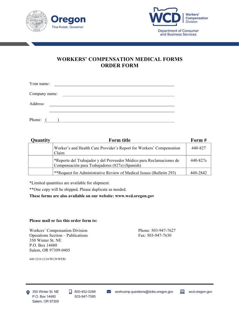 Medical Forms Order Form {3210} | Pdf Fpdf Doc Docx | Oregon