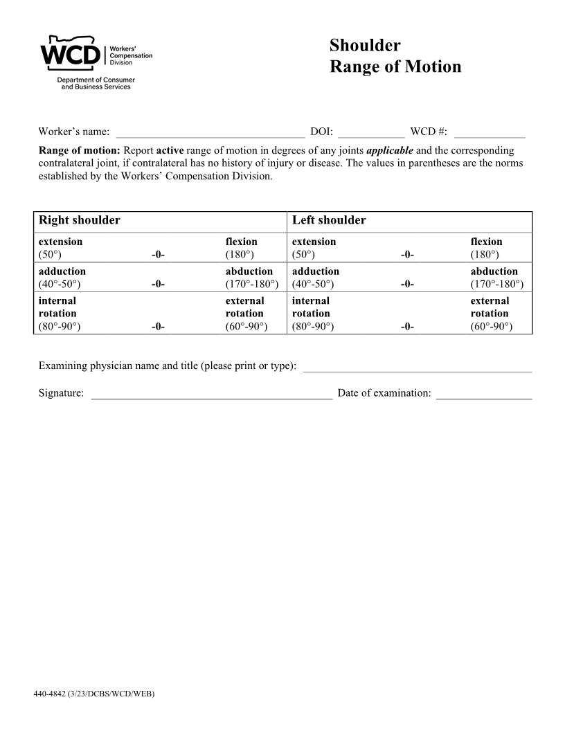 Shoulder Range Of Motion {4842} | Pdf Fpdf Doc Docx | Oregon