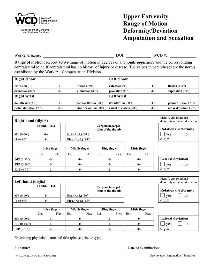 Upper Extremity Range Of Motion Deformity Deviation Amputation And Sensation {2279} | Pdf Fpdf Doc Docx | Oregon