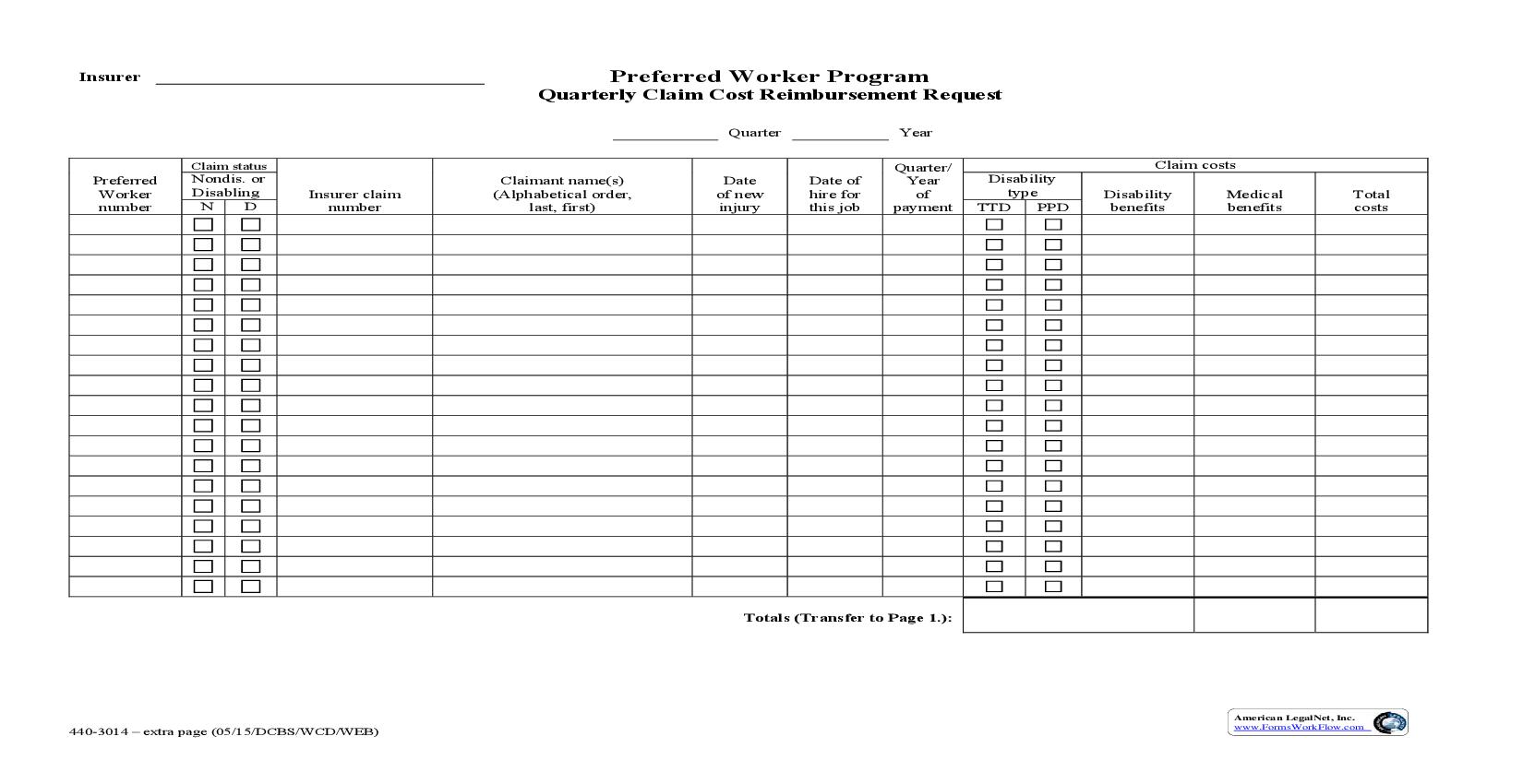 Preferred Worker Program Quarterly Claim Cost Reimbursement Request {3014x} | Pdf Fpdf Doc Docx | Oregon
